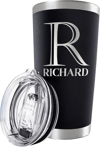 Be Burgundy Personalized Tumbler with Engraved Name - 12 Designs, 20 Oz Coffee Tumbler with Slider Lid, Black - Double Wall Insulated, Personalized Gifts for Him