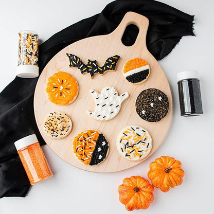 Sweets Indeed Dye-Free Halloween Sprinkles 4-Pack – 11.57 oz Natural Spooky Decorating Set | Sprinkle Mix, Ghost Confetti, Orange Sugar & Black Sugar | Edible Dye-Free Cake & Cupcake Decorations