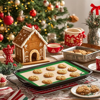 Silicone Baking Mat, Reusable Silicone Baking Sheets for Oven, 2Pcs Half Sheet(16.5"x11.6") Non-Stick Silicone Mats for Baking Cookies, Bread, Roasting Vegetables, Meat, Candy Making