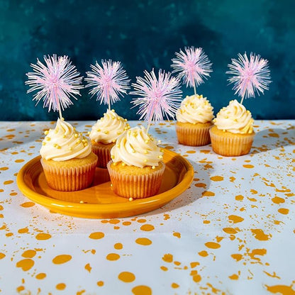 Gyufise 30Pcs Foil Firework Cupcake Toppers Sparkle Tinsel Cake Toppers Tinsel Drink Cake Decoration Cocktail Picks for Birthday Wedding Graduation Party Supplies Laser Pink