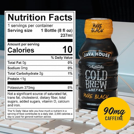 Java House Cold Brew Coffee Ready to Drink Bottles - Pure Black - 6 Pack of 8oz Bottles - 100% Arabica Coffee