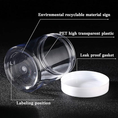 Patelai 4 Pieces Round Wide-mouth Leak Proof Plastic Container Jars with Lids for Travel Storage Makeup Beauty Products Face Creams Oils Salves Ointments DIY Making(10 Ounce,White)