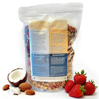 Sweet Diane’s Granola – Family Size (36 oz) Protein Crunch Organic Granola, Low-Sugar, High-Fiber, Gluten-Free, Vegan, Delicious Breakfast and Snack Topper