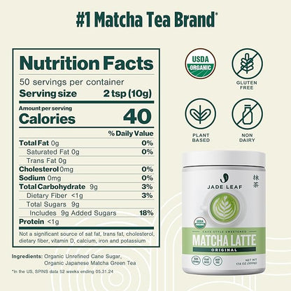 Jade Leaf Matcha Organic Premium Ceremonial Grade Matcha Green Tea Powder - Japanese - Culinary, Ingredient, Ceremonial Barista Teahouse, Latte, Collagen, 17.6 Ounce (Pack of 1), Matcha Latte
