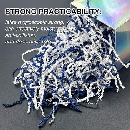 2LB Crinkle Cut Paper Shred Filler for Bag Gift Box Basket Paper Shreded Stuffing Decoration for Valentine's Day Holiday Party (Blue&White)