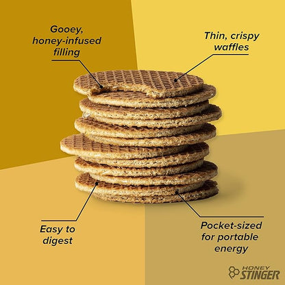 Honey Stinger Organic Honey Waffle, Energy Stroopwafel for Exercise, Endurance and Performance, Sports Nutrition for Home & Gym, Pre and Post Workout, Box of 16 Waffles, 16.96 Ounce (Pack of 16)