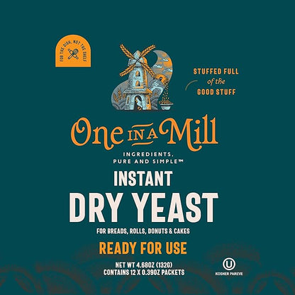 One in a Mill Instant Dry Yeast Packets | Fast Acting Self Rising Yeast for Baking Bread, Cake, Pizza Dough Crust | Kosher | Quick Rapid Rise Leavening Agent for Pastries | 12 Packets