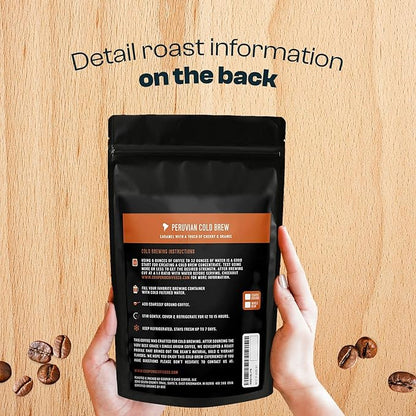 Organic Cold Brew Coffee Peru Reserve Single Origin Peruvian Coarsely Whole Bean - 1 lb. Bag - Medium Roast