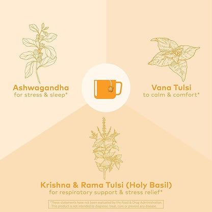 ORGANIC INDIA Calming Tulsi Ashwagandha Herbal Tea - Holy Basil Tea with Ashwagandha Root, Supports Restful Sleep - Adaptogen, Vegan, USDA Certified Organic, Non-GMO - 18 Infusion Bags, 3 Pack