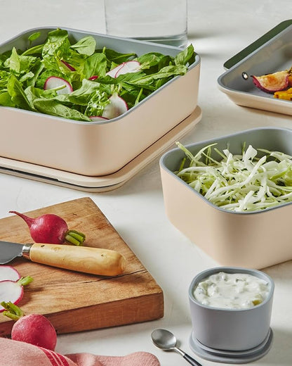Caraway 3pc Glass Food Storage Set – 10 Cup, 6.6 Cup, & 4.4 Cup Food Containers - Ceramic Coated - Non Toxic Non Stick Lunch Box with Glass Lids - Dishwasher, Oven, & Microwave Safe - Sage