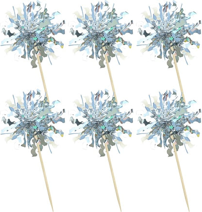 Gyufise 30Pcs Foil Firework Cupcake Toppers Sparkle Tinsel Cake Toppers Tinsel Drink Cake Decoration Cocktail Picks for Birthday Wedding Graduation Party Supplies Silver