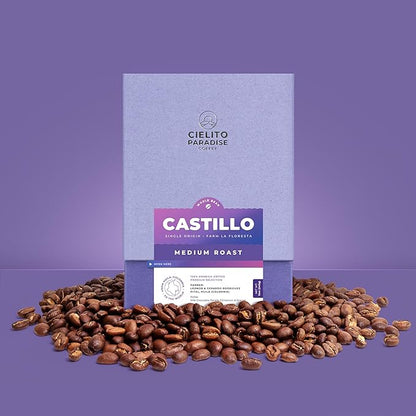 Cielito Paradise Castillo Coffee - Medium Roast Whole Bean from Huila Colombia, Silky with Milk Chocolate, Panela, Cinnamon & Orange, 12oz