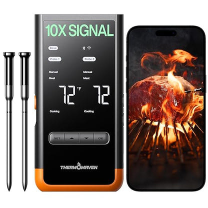 Wireless Bluetooth Smart Meat Thermometer: Standalone Base, Smart WiFi Thermometer with Sub-1G, 6 Sensors NIST Certified Accuracy, 2 Probes, for BBQ, Grill, Oven, Smoker, Rotisserie