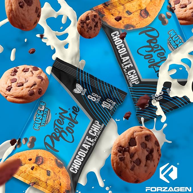Forzagen Vegan Protein Cookies - Chocolate Chip Flavor | Low Carb Protein Treats, Healthy Snacks, No Artificial Sweeteners and Trans Fat | Plant Based Vegan Snack,10g of Protein per Serving | 12-Pack