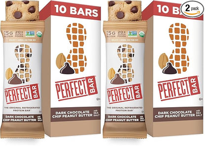 Perfect Bar, Dark Chocolate Chip Peanut Butter Protein Bar, High Protein, Organic, Gluten Free, Soy Free, Non GMO, No Sugar Alcohols, 2.3 Ounce Bar, 10 Count (Pack of 2)