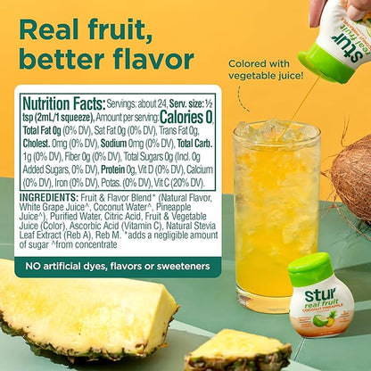 Stur Liquid Water Enhancer | Coconut Pineapple | Naturally Sweetened | High in Vitamin C & Antioxidants | Sugar Free | Zero Calories | Keto | Vegan | 5 Bottles, Makes 120 Drinks