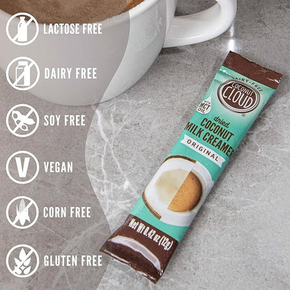 Coconut Cloud: Dairy-Free Coffee Creamer | Minimally Processed, Shelf Stable. Made from Coconut Powdered Milk. | Vegan, Gluten Free, Non-GMO. (Home, Office, Travel), Creamers (Original - 20 Sticks)
