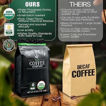The Bean Organic Coffee Company Water Processed DECAF Caramel, Medium Roast, Ground Coffee, 5-Pound Bag, Café Molido Tostado Orgánico descafeinado