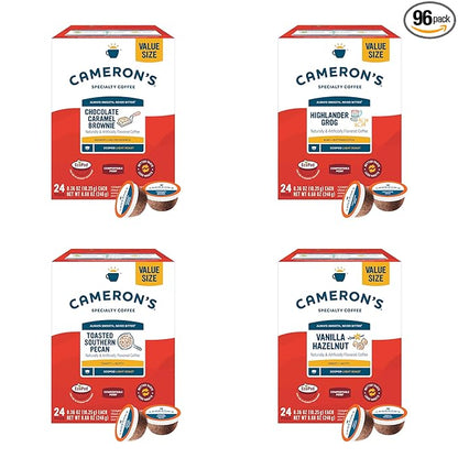 Cameron's Coffee Single Serve Pods, Vanilla Hazelnut, Highlander Grog, Chocolate Caramel Brownie, Toasted Southern Pecan, Variety Pack, 96 Count…