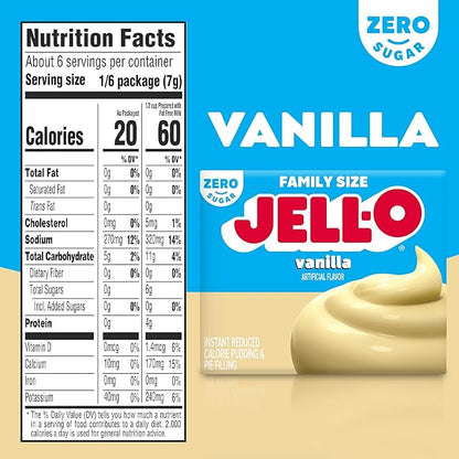 Jell-O Vanilla Sugar Free & Fat Free Instant Pudding & Pie Filling Mix, 24 ct Pack - 1.5 oz Boxes, As Seen on TikTok