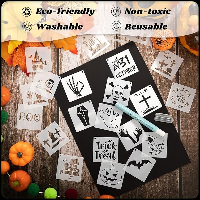 100 Pcs Stencils for Painting on Wood Reusable Stencil Crafts Drawing Templates Holiday Wall Paper for DIY Scrapbook Home 2 x 2 Inch(Ghost)