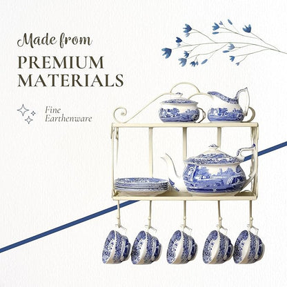 Spode Blue Italian French Press | 28-Ounce Capacity | Espresso, Coffee, and Tea Maker | Porcelain Cafetiere | Stainless Steel Plunger | Dishwasher Safe (Blue/White)