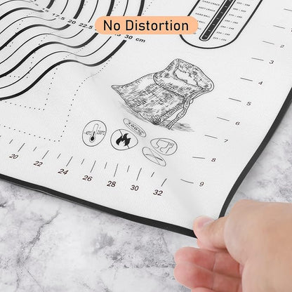 Silicone Pastry Mat with Measurement, Kids Baking Mat for Fondant, Rolling Dough, Pie Crust, Pizza and Cookies, Dough Mat, Counter Mat 12" x 16", Black