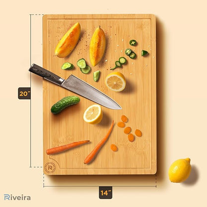 Riveira Cutting Boards For Kitchen – Gourmet Bamboo Grandeur: 20 x 14 Inches Bamboo Wood Cutting Board – Natural Non Toxic Cutting Board – Innovative Juice Grooves Wood Cutting Boards For Kitchen