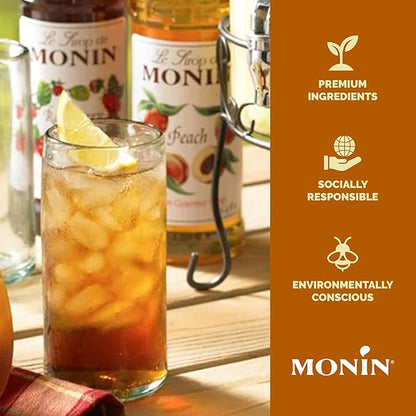 Monin - Peach Syrup, Fresh and Juicy Flavors, Great for Iced Teas, Lemonades, and Sodas, Non-GMO, Gluten-Free (1 Liter, 2-Pack)