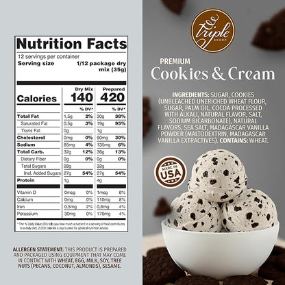 Triple Scoop - Premium Cookies & Cream Ice Cream Mix For Ice Cream Maker. Simple, Easy, Delicious. From Gourmet Mix To Maker in 5 Minutes, Makes 2 Creamy Qrts, Made in USA (1 Pack, Cookies & Cream)