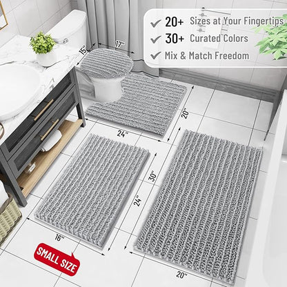 Arotive Luxury Chenille Bathroom Rug Mat, Extra Soft Thick Absorbent Shaggy Bath Rugs, Non-Slip Machine Wash Dry, Plush Bath Mats for Bathroom, Shower and Tub, 47x24, Light Grey