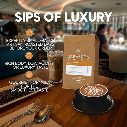 Sarasota Coffee Whole Bean Cinnamon Pecan Brownie | Medium Roast Gourmet Flavored Coffee Beans | Low Acid, Mold Free, Specialty Grade Bulk Beans | 5lb (80 oz)