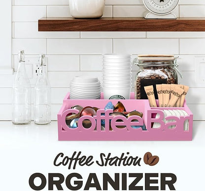 Coffee Bar Organizer - Wood Coffee Pods Holder Storage Basket, Essential Coffee Bar Accessories for Home and Office, Coffee and Tea Condiment Storage Organizer