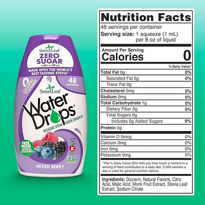 SweetLeaf Water Drops, Mixed Berry – Sugar-Free Water Enhancer Drops, Stevia & Monk Fruit Sweetener Water Flavoring, 1.62 Oz (Pack of 3)