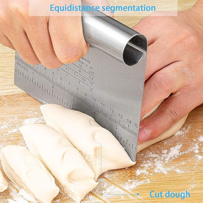 Pro Dough Pastry Scraper/Cutter/Chopper Stainless Steel Mirror Polished with Measuring Scale Multipurpose- Cake, Pizza Cutter - Pastry Bread Separator Scale Knife 2PCS