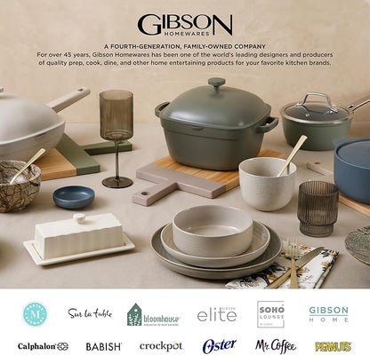 Gibson Elite Sunveil 16 Piece (Service for 4) Plates and Bowls Reactive Glaze Round Dishes Stoneware Ceramic Dinnerware Set -Taupe