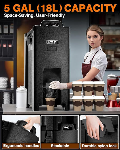 PYY Insulated Beverage Dispenser 5 Gallon - Hot and Cold Drink Container with Handles, Thermal Drink Dispenser Cooler Server carrier For Commercial Catering Black