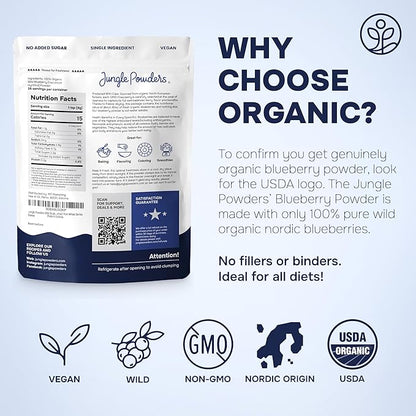 Wild Blueberry Powder Organic 5 Ounce Bag USDA Certified & 3rd Party Lab Tested - Antioxidant Rich Smoothies Freeze Dried Blueberries Organic Blueberry Extract for Baking From Whole Dried Blueberries
