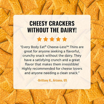 Every Body Eat Snack Thins, Gluten & Dairy Free, Vegan, School Safe Lunch Snacks, Cheese-Less (20 Single Serve Bags, 1.1oz)