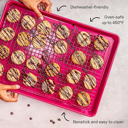 Great Jones Big Chill Wire Cooling Rack (Blueberry) – 16.25" × 11.25" Heavy-Weight Aluminized Steel,Nonstick Baking Rack – Oven Safe 450 °F, Bacon & Cookie Cooling Rack – Fits Half Sheet Pans