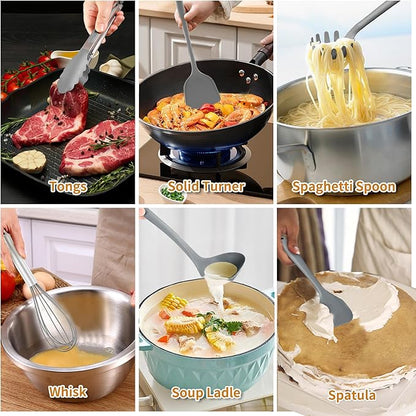 18 Pcs Cooking Utensils Set, Kitchen Utensils Set with Utensil Holder, 446°F Heat Resistant Silicone Spatula Set, Kitchen Gadgets Tools Set for Nonstick Cookware BPA FREE