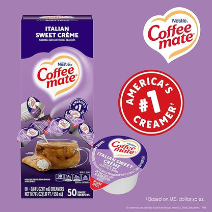 Nestle Coffee mate Coffee Creamer, Italian Sweet Creme, Liquid Creamer Singles, Non Dairy, No Refrigeration, 0.375 fl oz Tubs (Pack of 200)