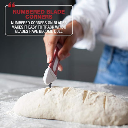 Artisan Bread Making Kit - 5 PC Baking Supplies Set - Lame, Scraper, Whisk, Proofing Basket & Cotton Liner - Red