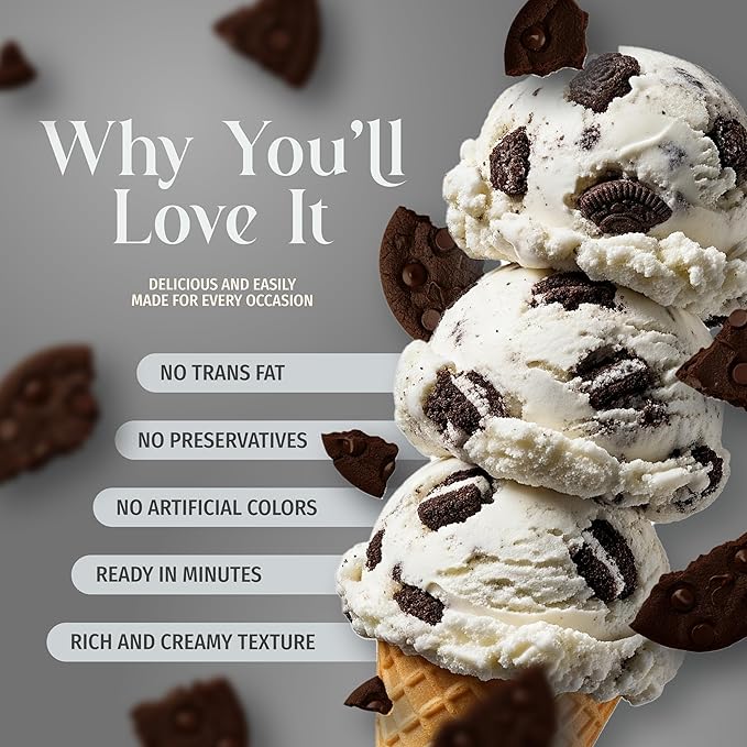 Triple Scoop - Premium Cookies & Cream Ice Cream Mix For Ice Cream Maker. Simple, Easy, Delicious. From Gourmet Mix To Maker in 5 Minutes, Makes 2 Creamy Qrts, Made in USA (1 Pack, Cookies & Cream)
