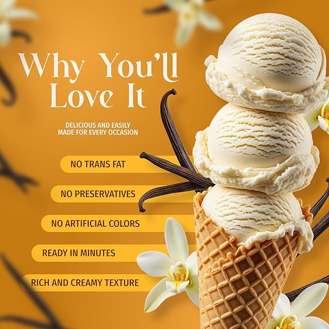 Triple Scoop - Premium Vanilla Ice Cream Mix For Ice Cream Maker. Simple, Easy, Delicious. From Gourmet Mix To Maker in 5 Minutes, Makes 2 Creamy Quarts. Made in USA. (1 Pack, Vanilla)