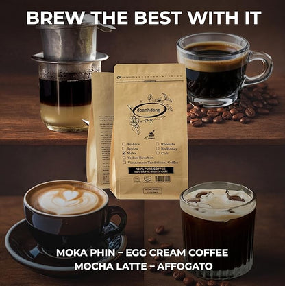 doanhdang - 17.6 Oz Premium Moka Whole Bean Coffee, 100% Medium Roast, Rich Flavor for Espresso Shot and Brew, Origin from Vietnam, Whole Med Roast Beans