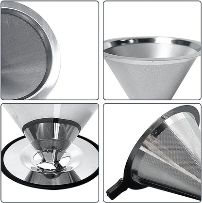 Pour Over Coffee Dripper-Stainless Steel Coffee Filter,Reusable Drip Cone Coffee Filter Portable Pour for 1-4 Cup (With Silicone Ring, M)