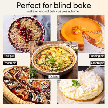 1 Pack White 2 lb Pie Weights for Baking Crust Ceramic Weights Blind Baking Beads with 50 Pcs Disposable Parchment Paper Pie Liner Fit 8,9,10 Inch Dish
