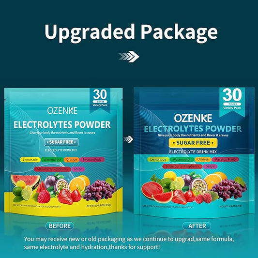 Electrolytes Powder Packets, 30 Sticks Hydration Packets Sugar Free, Electrolyte Drink Mix Travel Electrolyte Packets for Rapid Hydration, 6 Flavors