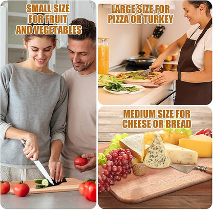 Patelai 12 Packs Wooden Cutting Board Set with Handles Large Kitchen Serving Plain Chopping Board Bulk Gifts for Mom for Vegetables Meat Pizza Cheese Fruit Bread(Walnut,15 x 7 Inch)